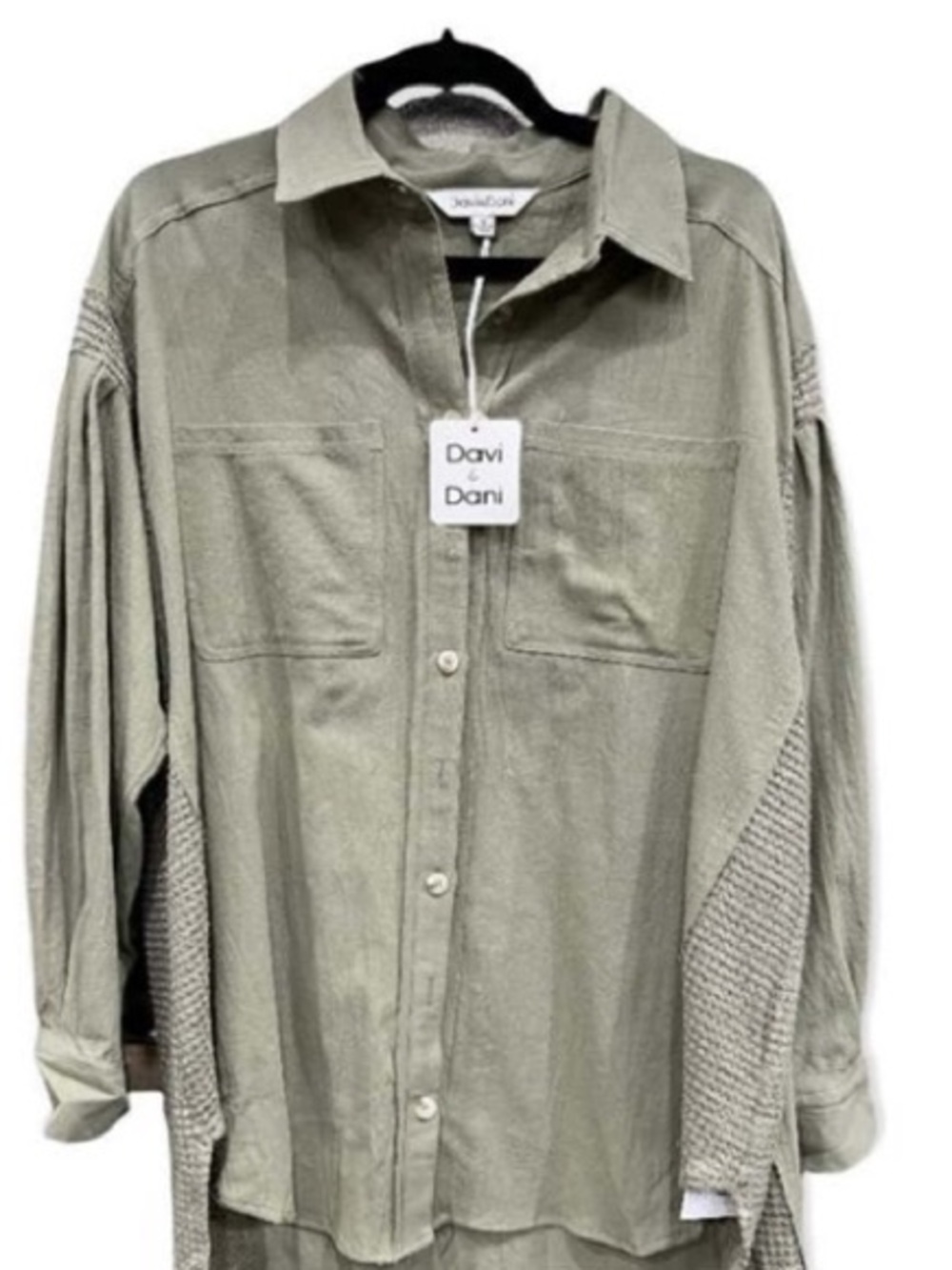 DAVI & DANI Olive Green Lightweight Button-Front Shirt Jacket